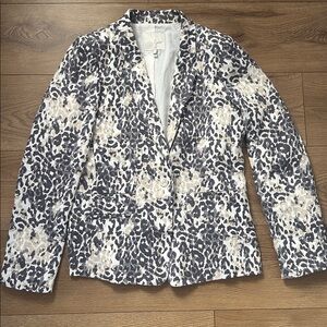 Joie Leopard Print Linen Blazer Womens 6 One Button Fully Lined